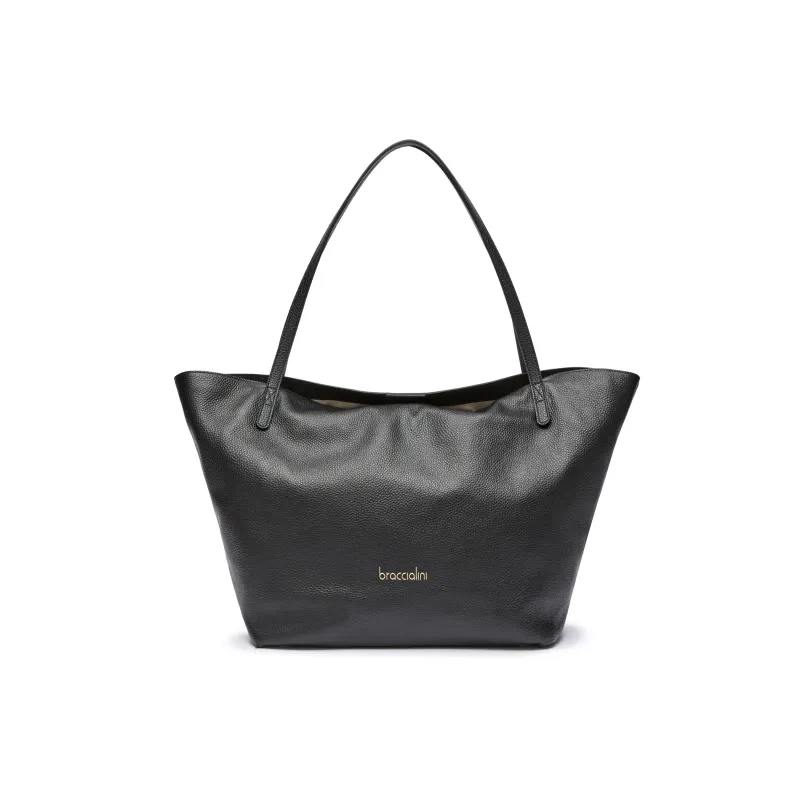 Braccialini Ariel Shopping Bag in soft leather, black