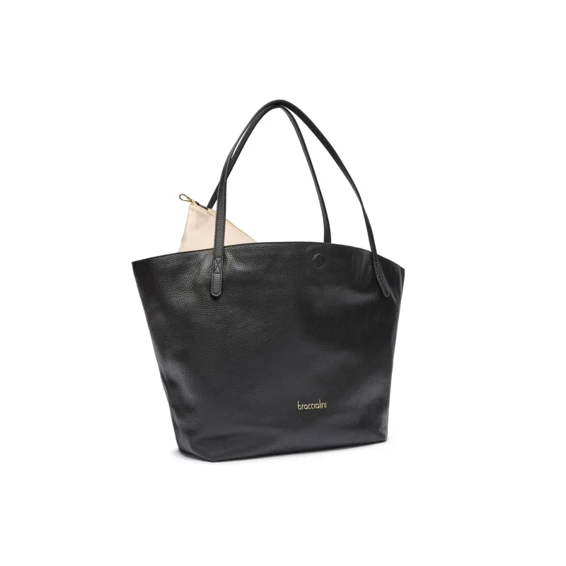 Braccialini Ariel Shopping Bag in soft leather, black 2