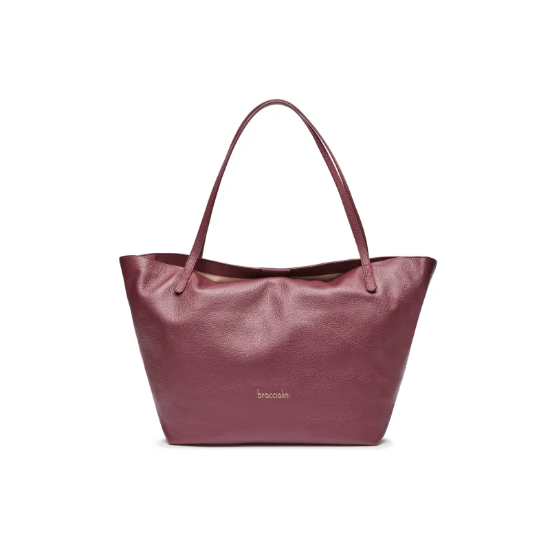 Braccialini Ariel Shopping Bag in soft leather, bordeaux