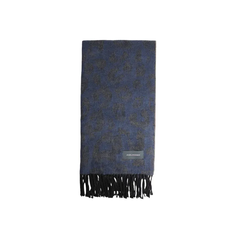 Damenschal mit Animal-Print und Fransen Piquadro, blau