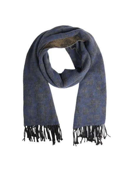 Piquadro women's scarf with animal print and fringes, blue