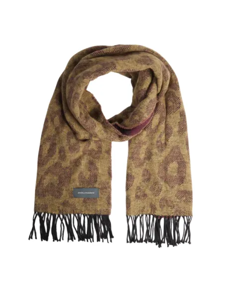 Piquadro women's scarf with animal print and fringes, brown