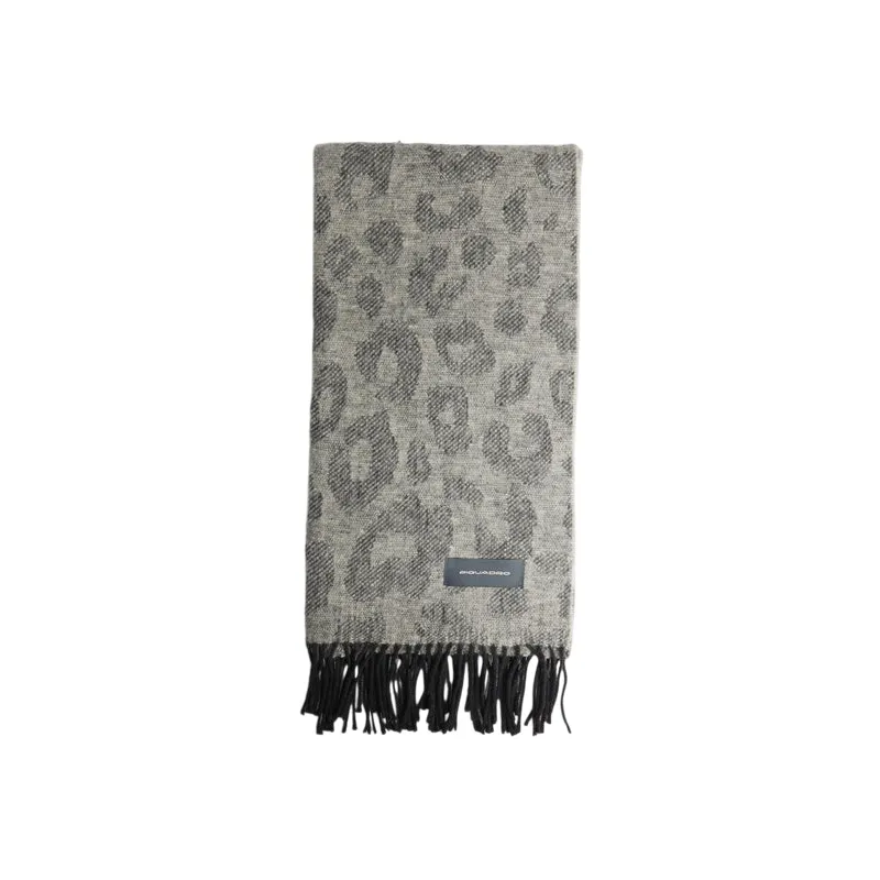 Piquadro women's scarf with animal print and fringes, grey