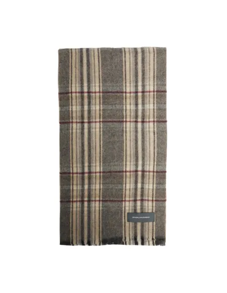 Piquadro men's scarf with madras check pattern, brown