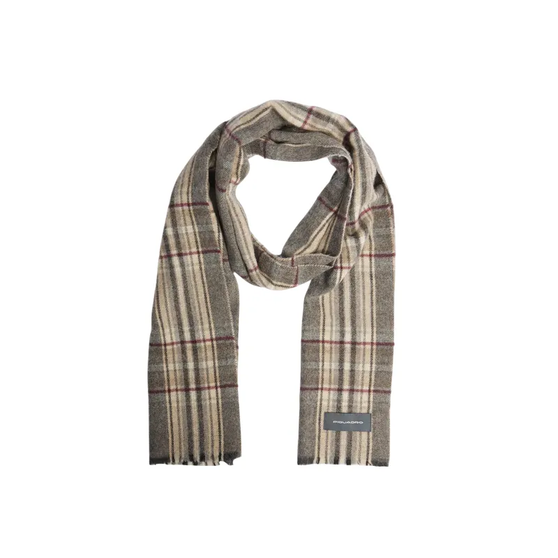 Piquadro men's scarf with madras check pattern, brown 2