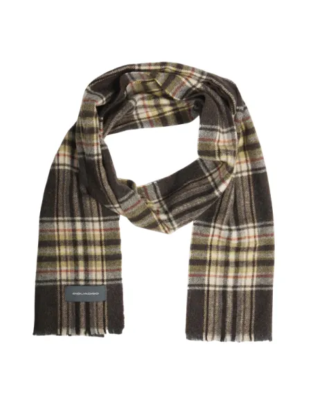 Piquadro men's scarf with madras check pattern, dark brown