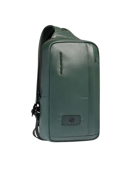 Piquadro Russel Leather Sling Backpack for Men with iPad Holder and RFID, green