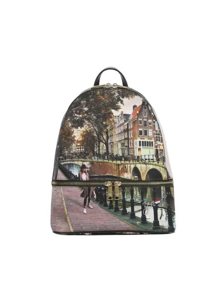 Ynot Yes Bag printed fabric backpack for women stylish and practical, Amsterdam Bridge