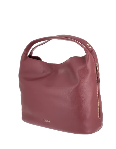 Liu Jo Shopping Bag Pebble Texture & Logo Strap, red wine