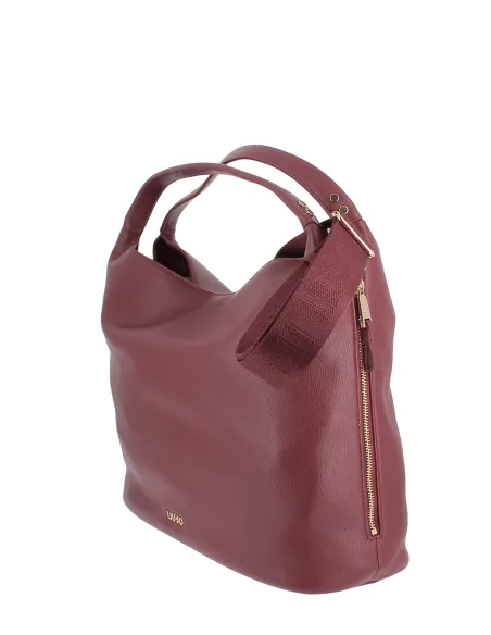 Liu Jo Shopping Bag Pebble Texture & Logo Strap, red wine