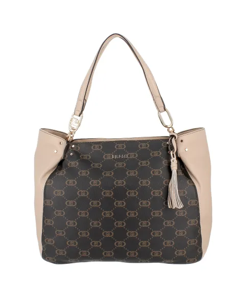 Liu Jo Large Shopping Bag with Logo, beige-dark brown