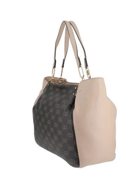 Liu Jo Large Shopping Bag with Logo, beige-dark brown