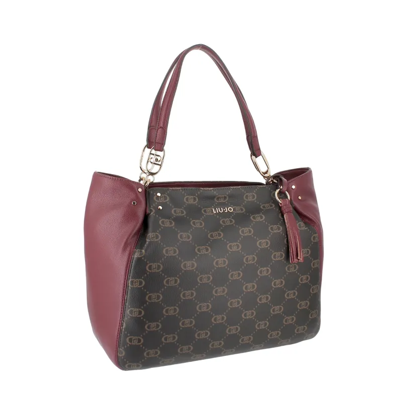 Liu Jo Large Shopping Bag with Logo, red wine 2