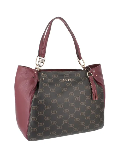 Liu Jo Large Shopping Bag with Logo, red wine