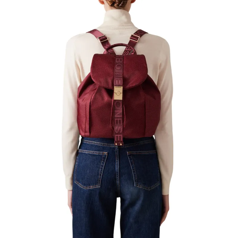 Zaino donna in tessuto riciclato e pelle Borbonese, merlot 2