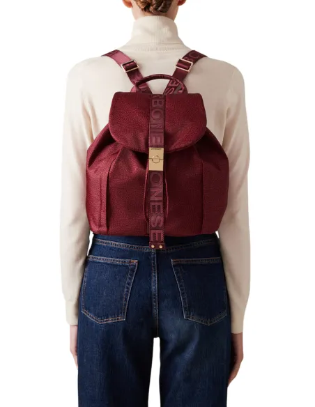 Borbonese Fold Medium Backpack in Recycled Fabric, merlot