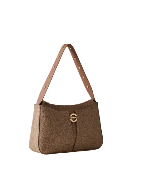 Borbonese Tulip Women's Shoulder Bag in OP Canvas and Leather, mushroom