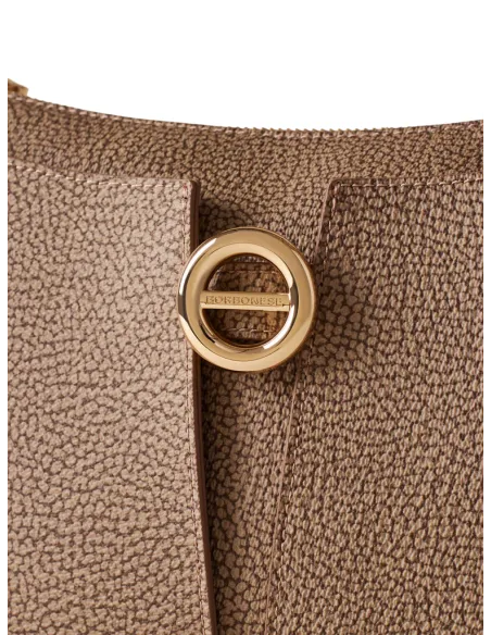 Borbonese Tulip Women's Shoulder Bag in OP Canvas and Leather, mushroom