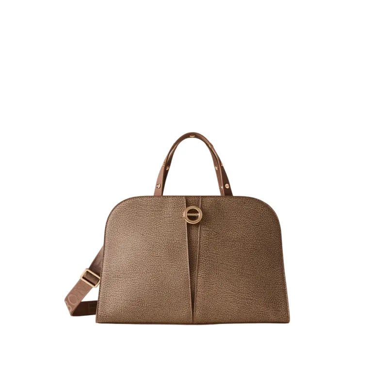 Borbonese Tulip Handbag in OP Coated Canvas and Leather,...