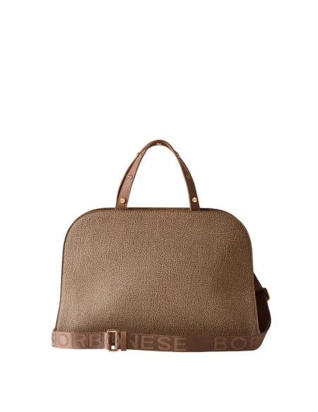 Borbonese Tulip Handbag in OP Coated Canvas and Leather, Elegant and Versatile, mushroom