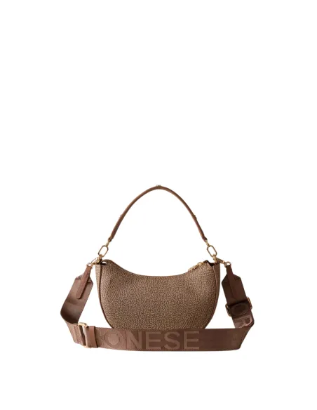 Borbonese Tulip Small Women's Bag in OP Canvas & Leather, mushroom