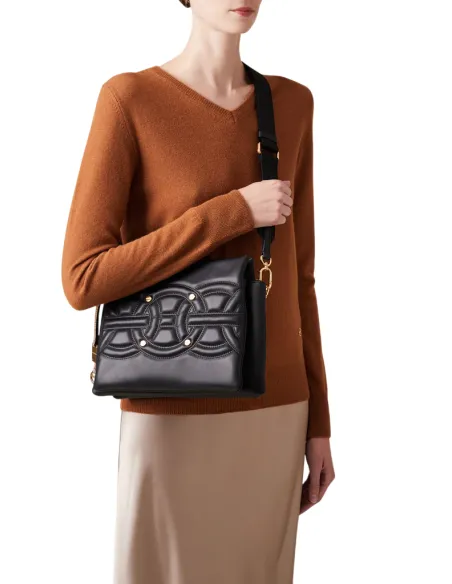 Borbonese Rondò Women's Bag in Quilted Nappa Leather & Suede OP, black