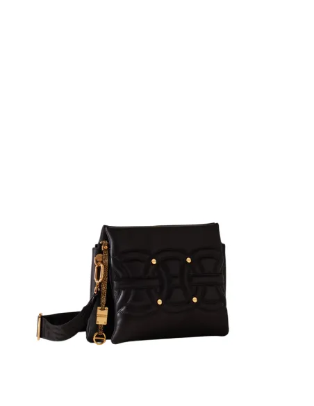 Borbonese Rondò Damenhandtasche aus gestepptem Nappaleder & Wildleder OP, schwarz