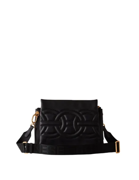 Borbonese Rondò Damenhandtasche aus gestepptem Nappaleder & Wildleder OP, schwarz