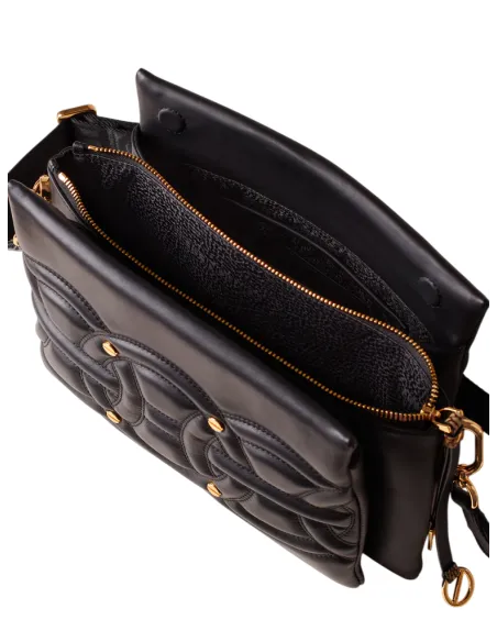 Borbonese Rondò Damenhandtasche aus gestepptem Nappaleder & Wildleder OP, schwarz