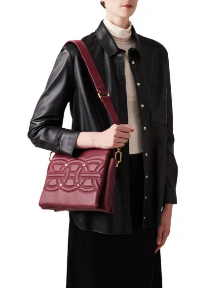 Borbonese Rondò Women's Bag in Quilted Nappa Leather & Suede OP, merlot