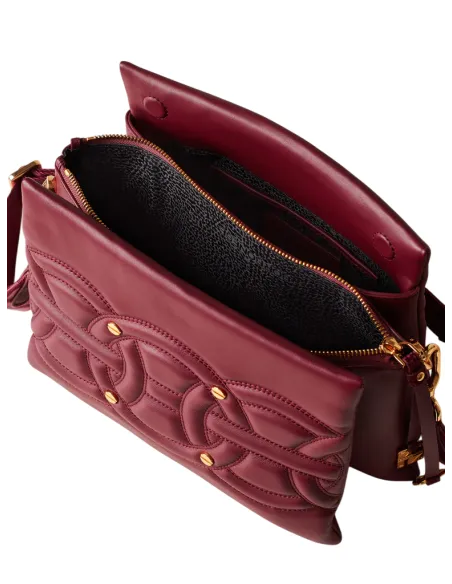 Borsa a tracolla in vitello e camoscio Borbonese, merlot