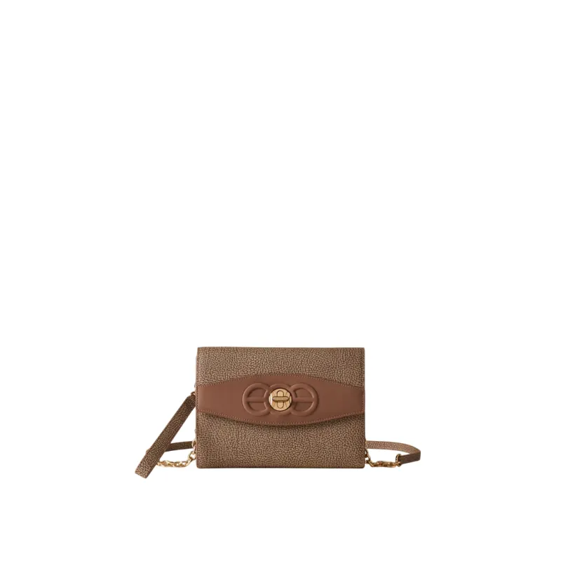 Borbonese Mittelgroße Pochette OP-Canvas & Leder, mushroom