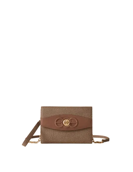 Borbonese Medium Pouch Coated Canvas & Leather, mushroom