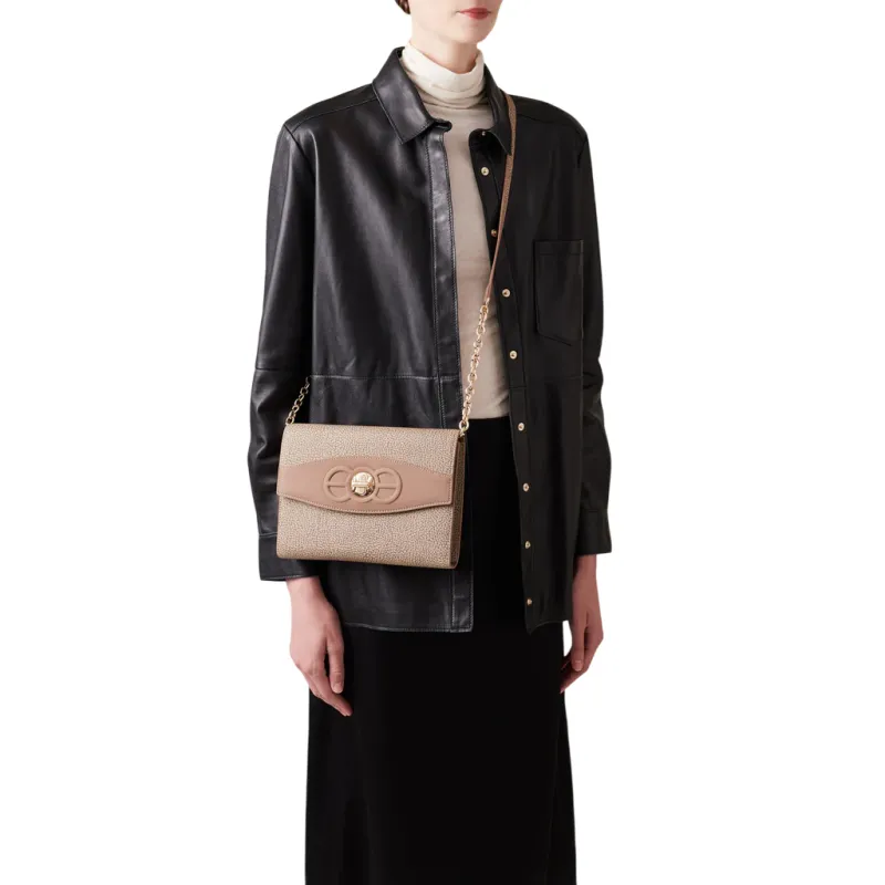 Borbonese Medium Pouch Coated Canvas & Leather, mushroom 2