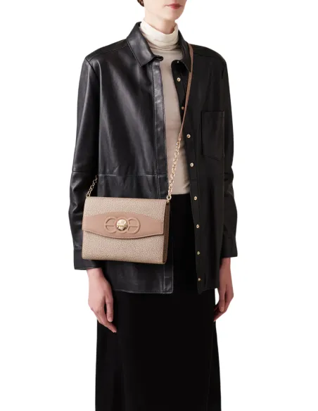 Borbonese Medium Pouch Coated Canvas & Leather, mushroom