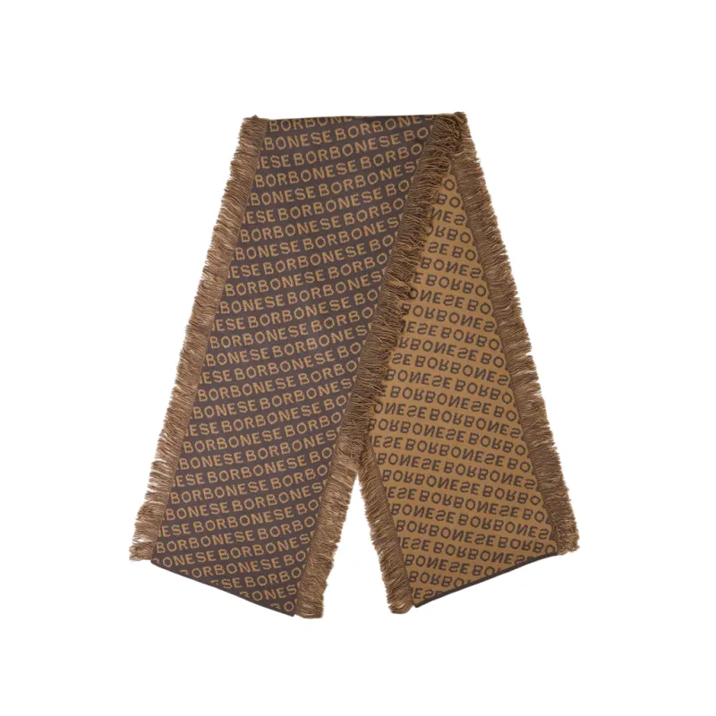 Borbonese all-over embroidered knitted scarf, dove-camel