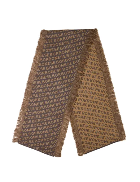 Borbonese all-over embroidered knitted scarf, dove-camel