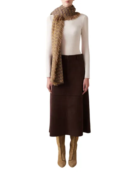 Borbonese all-over embroidered knitted scarf, dove-camel