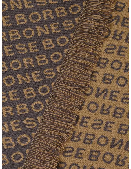 Borbonese all-over embroidered knitted scarf, dove-camel