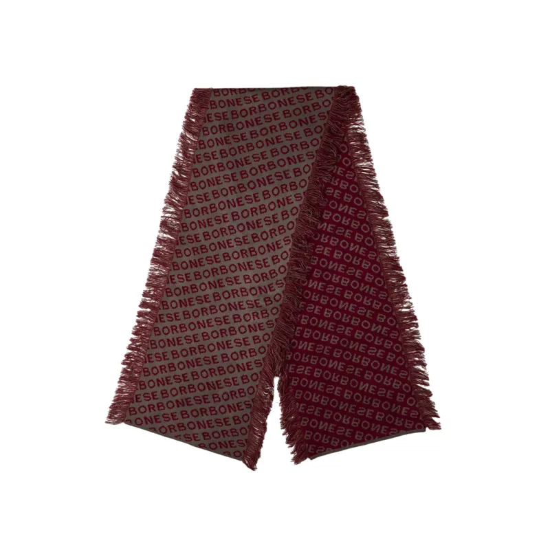 Borbonese all-over embroidered knitted scarf, bordeaux