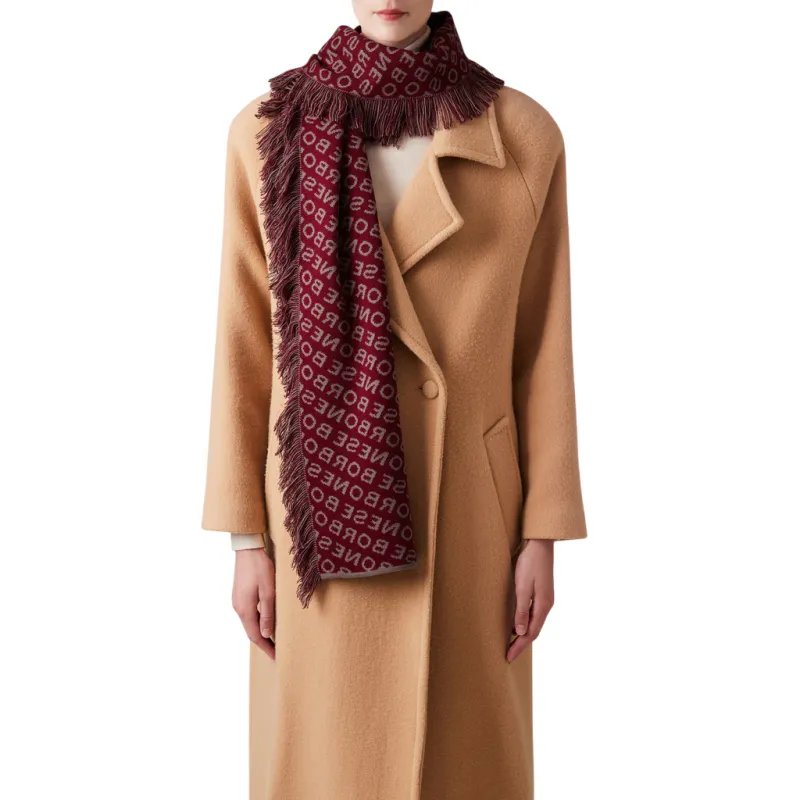 Borbonese all-over embroidered knitted scarf, bordeaux 2