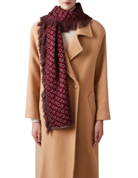 Borbonese all-over embroidered knitted scarf, bordeaux