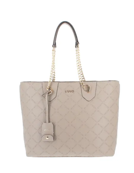 Liu Jo Shopping Tasche mit Logo Kettengriffen Struktur und Reißverschluss, taupe