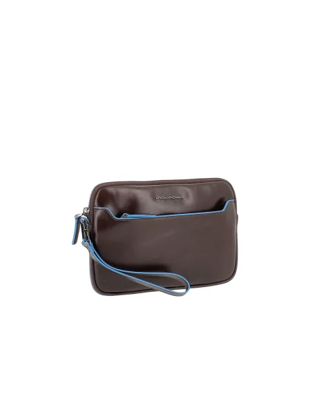 Piquadro Blue Square slim leather pouch, dark brown