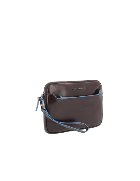 Piquadro Blue Square slim leather pouch, dark brown