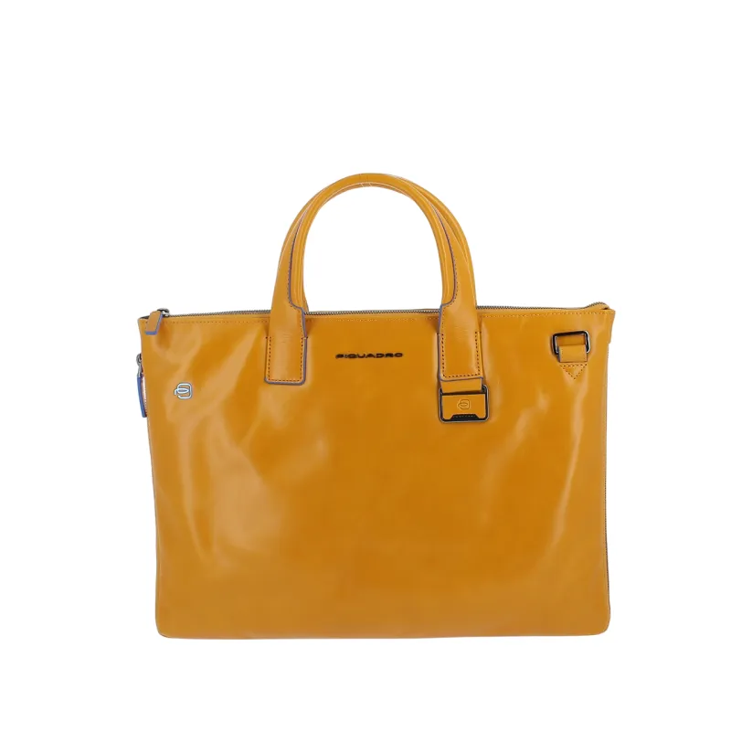 Piquadro Blue Square slim expandable briefcase, yellow