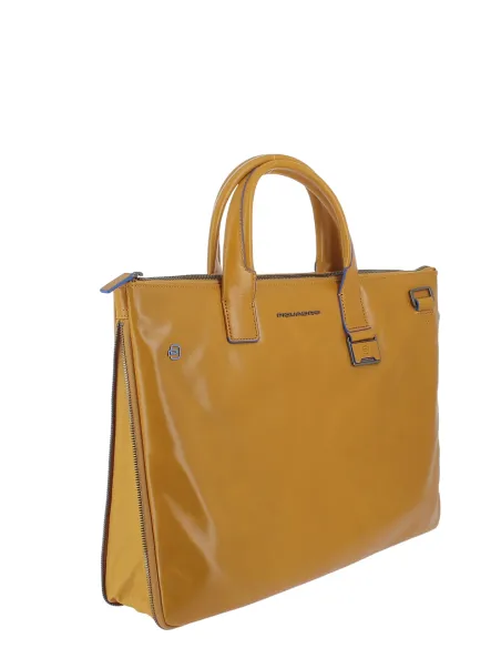 Piquadro Blue Square slim expandable briefcase, yellow