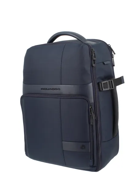 Piquadro Wollem travel backpack with laptop compartment in fabric and leather, blue