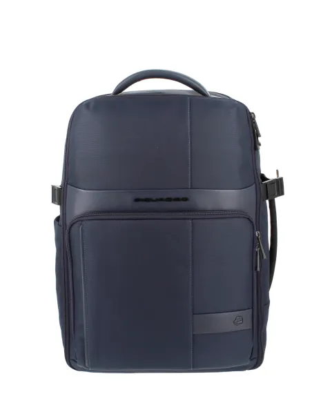 Piquadro Wollem travel backpack with laptop compartment in fabric and leather, blue
