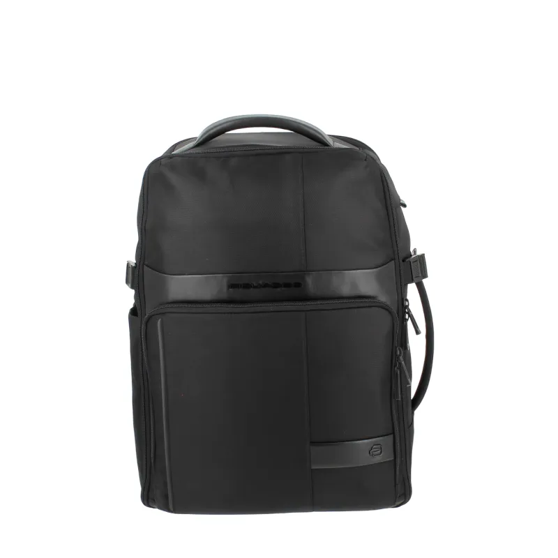 Piquadro Wollem Reiserucksack aus Stoff und Leder, schwarz